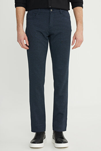 ALTINYILDIZ CLASSICS Men's Navy Blue Slim Fit Slim Fit Diagonal Patterned Side Pocket Trousers