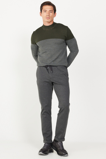 ALTINYILDIZ CLASSICS Six-Star Classics Elastic Waist Narrow Leg Slim Fit Gray Men's Trousers 4A 0124100025 _Grey