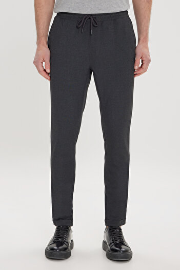 AC&Co / Altınyıldız Classics Men's Anthracite Slim Fit Comfortable Cut Waist Tied Side Pocket Jogger Pants