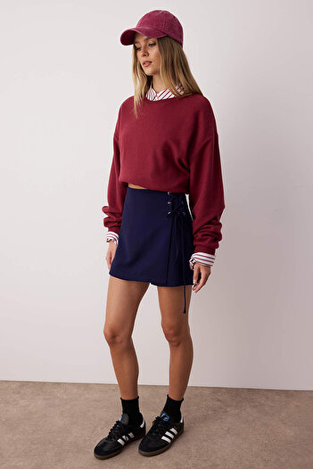 Trendyol Collection Námořnická modrá vázání a očko tkané šortky sukně TWOAW21SR0038