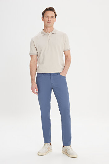 AC&Co / Altınyıldız Classics Erkek Petrol Slim Fit Dar Kesim 5 Cep Armürlü Esnek Pantolon