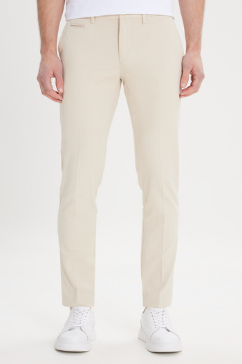 ALTINYILDIZ CLASSICS Men's Ecru Slim Fit Slim Fit Side Pocket Cotton Flexible Dobby Trousers