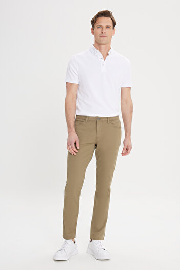 AC&Co / Altınyıldız Classics Green Slim Fit Men's Trousers - 5 Pockets, Stretch and Dobby