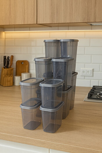 TRENDYOLMİLLA HOME Set of 12 Plastic Label Storage Containers 4X(1900ml, 1500ml, 1150ml)Tphss25Skb00001