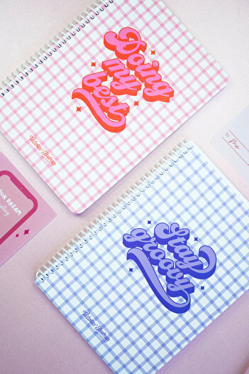 Victoria's Journals A4 Spiral School Notebook Set of 2 – Checkered, Soft Touch Cover