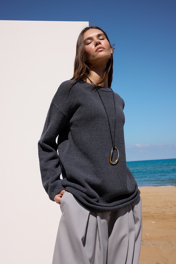 Trendyol Modest Anthracite Plain Single Plate Knitwear Tctaw26Ak00015