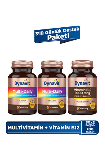 Dynavit Multi-Daily 30 Kapsül x2 & Vitamin B12 1000 mcg 100 Tablet - 3'lü Günlük Destek Paketi