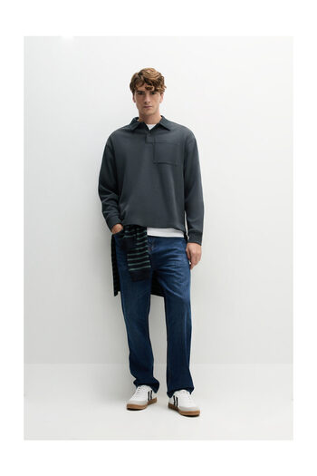 LEFTIES Men's Textured Polo Collar Sweatshirt