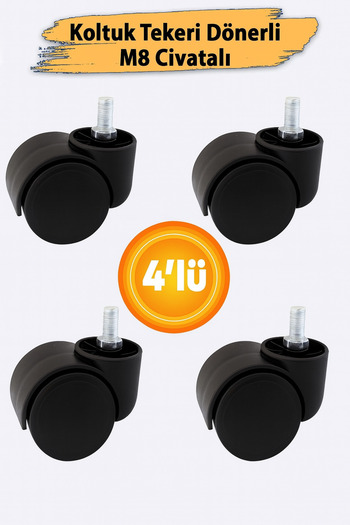 Badem10 Seat Caster Swivel with M8 Bolt Set of 4 Black Durable Furniture Chair Office Replacement Wheel