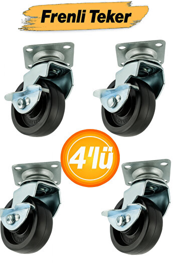 Badem10 Set of 4 50 mm Swivel Furniture Casters with Tabletop Brake, Black Metal Body, Load Bearing Capacity