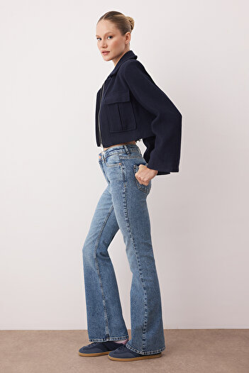 Trendyol Collection Blue High Waist Flare Jeans Twoss25Je00101