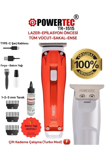 POWERTEC TR-1515 Lazer-Epilasyon Öncesi Tüm Vücut Tıraş Makinesi Sakal-Ense-Vücut