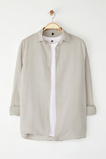 Trendyol Collection Stone Oversize Fit Linen Look ing gallér szőtt ing TMNSS25GO00080