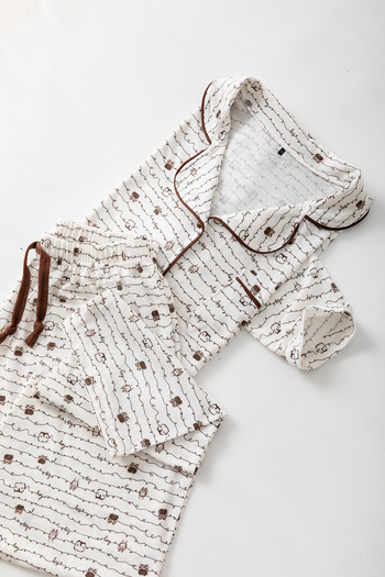 Trendyol Curve Brown Owl Patterned Piping Shirt Collar Textured Knitted Pajamas Set Tbbaw26Ai00039