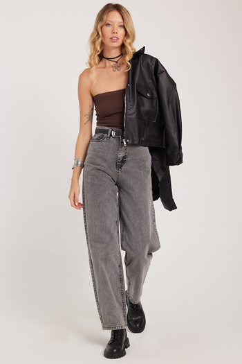Tudors Women's Regular Fit Classic Cut Baggy Cotton Wide Leg Anthracite Jeans
