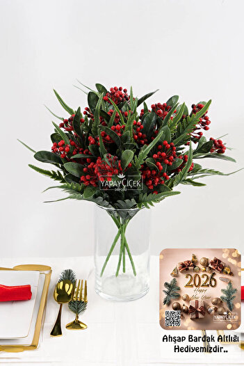 Yapay Çiçek Deposu Artificial Flower 5-Branch Kokina Bunch with Dagger Plant 30 cm