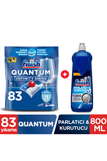 Finish Quantum Infinity Shine 83 Kapsül Bulaşık Makinesi Deterjanı Tableti + Parlatıcı & Kurutucu 800 ml