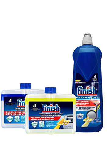 Finish Bulaşık Makinesi Parlatıcı & Kurutucu Sıvı Limonlu 800ml+ Bulaşık Makinesi Temizleyici Sıvı 2X250ml