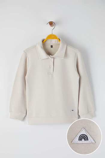 TRENDYOLKIDS Stein-Baumwolle Einfarbig Polo-Kragen Regular Gestricktes Unisex-Kinder-Sweatshirt TKDAW26SW00028