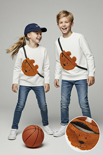 TRENDYOLKIDS Ecru Plain Crew Neck Regular Unisex Kids Knitted Sweatshirt Tkdaw26Sw00047