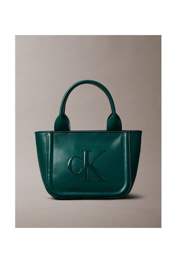 Calvin Klein Calvin Klein Women Green Embossed Monogram Logo Bold Small Tote Bag