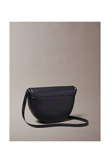 Calvin Klein Women Black Bold Embossed Monogram Logo Saddle Bag