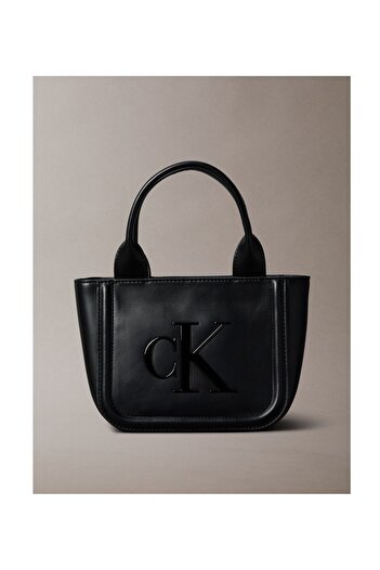 Calvin Klein Calvin Klein Women Black Embossed Monogram Logo Bold Small Tote Bag
