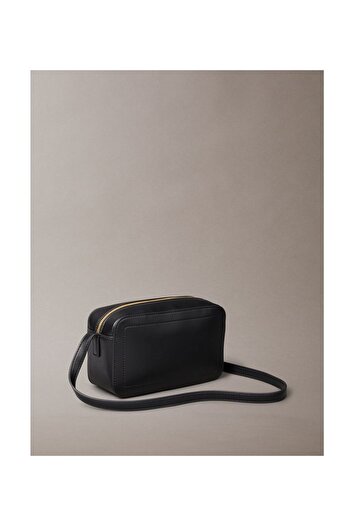 Calvin Klein Women Black Embossed Monogram Logo Camera Bag
