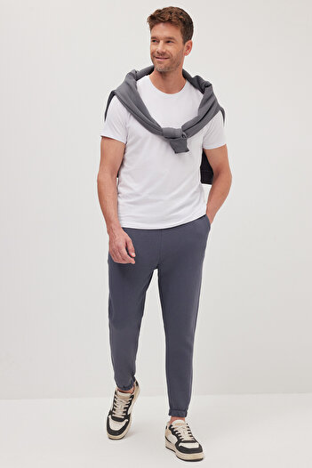 Tudors Unisex Relax Fit Rahat Kesim Şardonlu 3 Cepli Lastikli Jogger Paça Gri Eşofman Altı