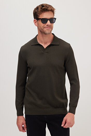 Tudors Men's Standard Fit Regular Cut Polo V-Neck Gray Knitwear Sweater