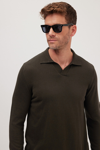 Tudors Men's Standard Fit Regular Cut Polo V-Neck Gray Knitwear Sweater