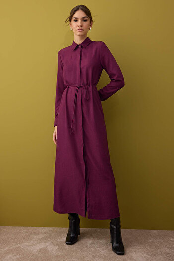 Trendyol Modest Βουργουνδία Λεπτομερές πουκάμισο φόρεμα TCTAW26EB00021