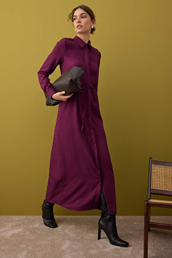 Trendyol Modest Βουργουνδία Λεπτομερές πουκάμισο φόρεμα TCTAW26EB00021