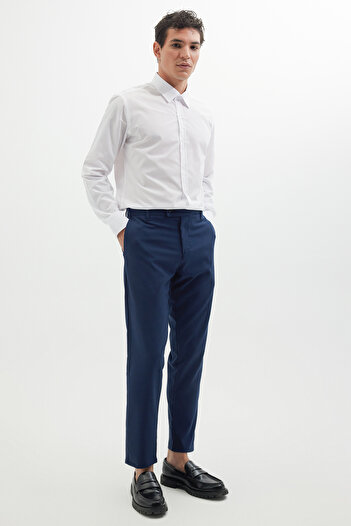 Tudors Erkek Slim Fit Dar Kesim Esnek Yan Cepli Bilek Boy Canvas Kesim Lacivert Pantolon