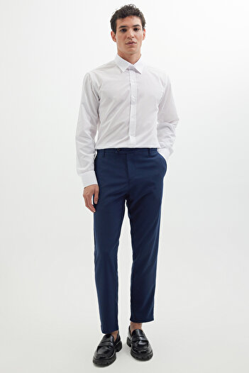 Tudors Erkek Slim Fit Dar Kesim Esnek Yan Cepli Bilek Boy Canvas Kesim Lacivert Pantolon