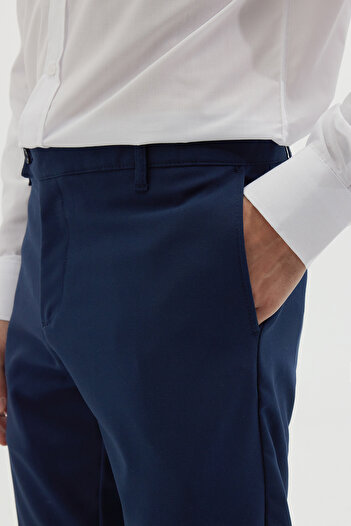 Tudors Erkek Slim Fit Dar Kesim Esnek Yan Cepli Bilek Boy Canvas Kesim Lacivert Pantolon