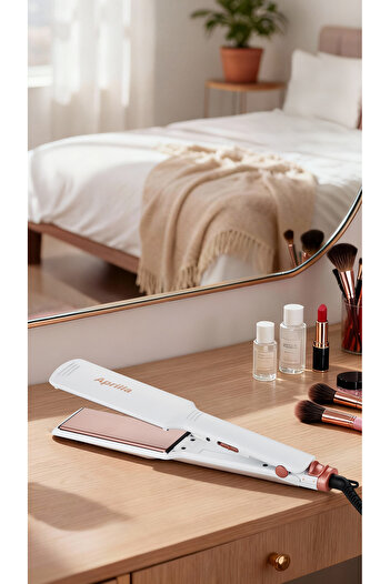 Aprilla Ahs-2033 White Wide Ceramic Coated Powerful Hair Straightener (40Mm*120Mm)