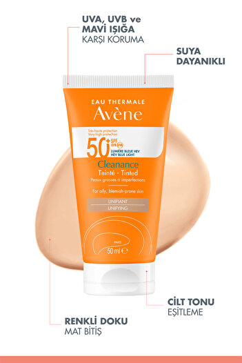 Avene Cleanance SPF50+ Yağlı ve Akneye Eğilimli Ciltler için Yüksek Korumalı Renkli Güneş Kremi 50 ml