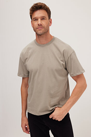 Tudors Men's Boxy Fit Loose Fit 100% Cotton Crew Neck Gray T-Shirt