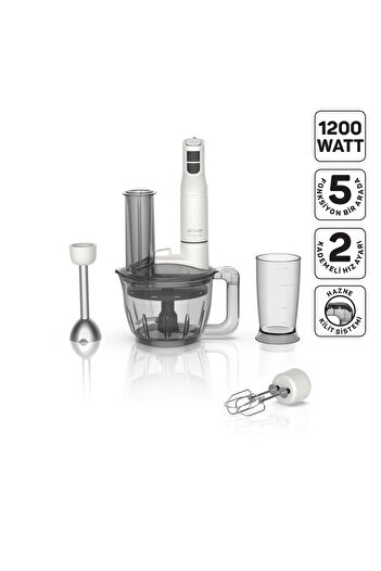 Arzum مجموعة خلاط سوبرانو ماكس نيو متعددة الوظائف 5 وظائف 1200 واط أبيض - AR1187