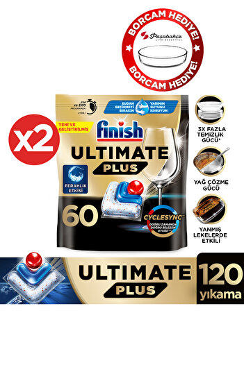 Finish Ultimate Plus Hepsi Bir Arada Bulaşık Makinesi Deterjanı Tablet 120 Adet +Borcam Hediye