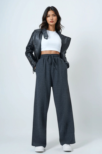 Trend Alaçatı Stili Women's Anthracite High Waist Washed Gradient Thick Trousers with Elastic Waist Alc-X14549