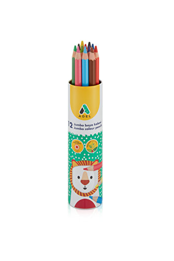 Adel 12Pcs Metal Tube Jumbo Hexa Full Size Crayons,High Quality Enamel, Triangular Body, Bright Colors