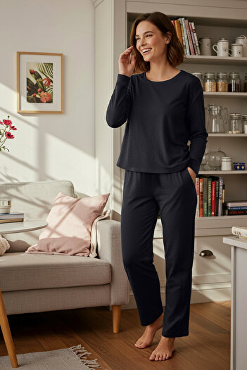 Trendyol Collection Antracitová pletená pyžamová souprava se šňůrou - THMAW21PT0009