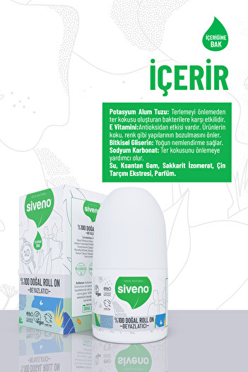 Siveno %100 Doğal Roll-on Beyazlatıcı Etkili Deodorant Ter Kokusu Önleyici Bitkisel Lekesiz Vegan 50 ml