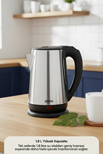Sinbo SK-8026 1500 W Water Heater - 1.8 Lt Steel Kettle, 360 Degree