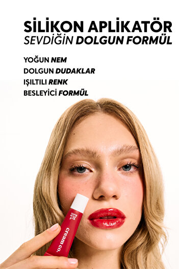 Cream Co. Nemlendirici Parlatıcı 3in1 Lip Balm | Dudak Bakım Strawberry Sorbet Kırmızı Hyaluronik Asit Seramid