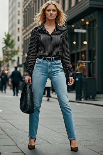 Trendyol Collection Black Textured Striped Woven Shirt Twoaw26Go00074