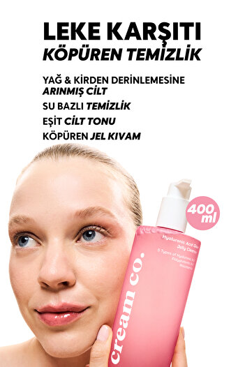 Cream Co. Leke Karşıtı Nemlendirici Yüz Temizleme Jeli Niacinamide Hyalüronik Asit | 400 ML | Tüm Cilt Tipleri