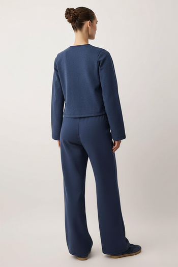 Trendyol Collection Navy Blue More Sustainable Normal Waist Wide Leg Stretchy Knitted Trousers Twoaw26Pl00103